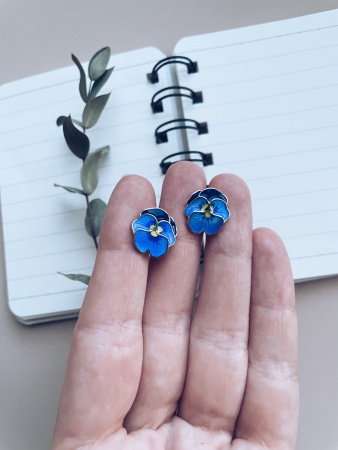 Серьги «Анютины глазки» из серебра с эмалью