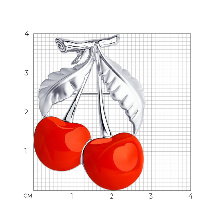 Брошь из серебра с эмалью «Вишня»
