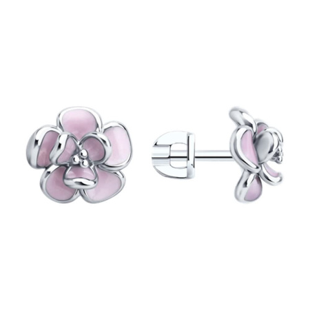 Серебряные серьги-пусеты с эмалью «Цветы»