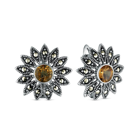 Серебряные серьги с султанитом и марказитами «Цветок»