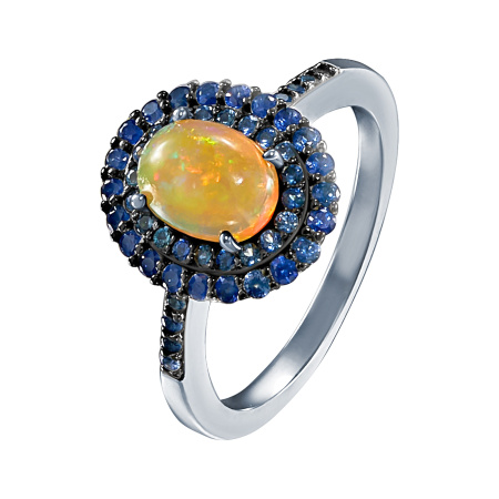 Серебряное кольцо с опалом и сапфирами