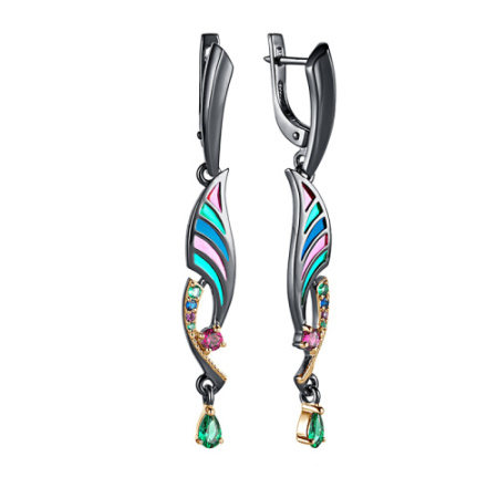 Серьги из серебра с эмалью и фианитами