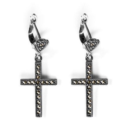 Серьги с марказитами «Кресты» из серебра