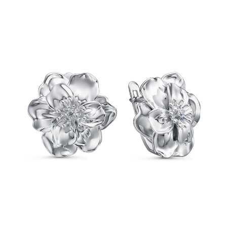Серьги из серебра с фианитом «Цветок»