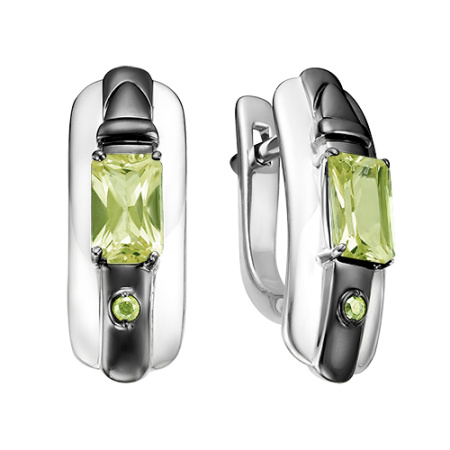 Серьги из серебра с хризолитами и фианитами