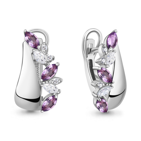 Серьги из серебра с аметистами и фианитами