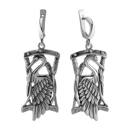 Серьги из серебра 925 Цапля в камышах