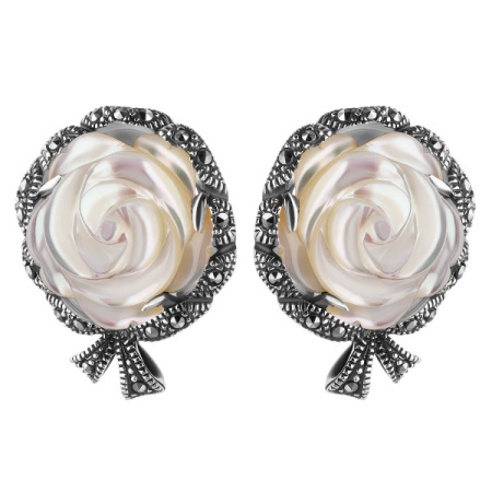 Серебряные серьги с перламутром «Каменный цветок»