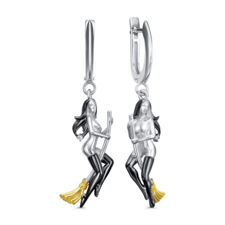 Серьги из серебра с фианитами и эмалью «Маргарита»