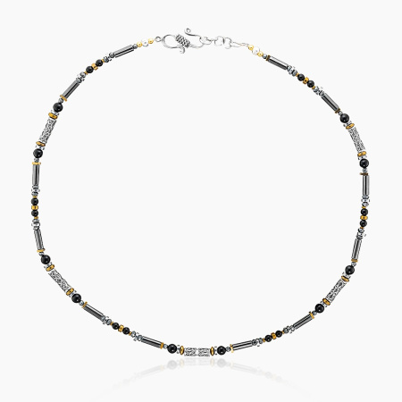 Колье из серебра с камнем черный агат