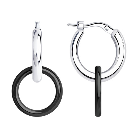 Серьги-хупы из серебра с керамическими вставками