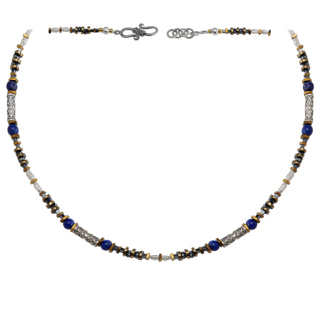 Колье из серебра с лазуритом и жемчугом