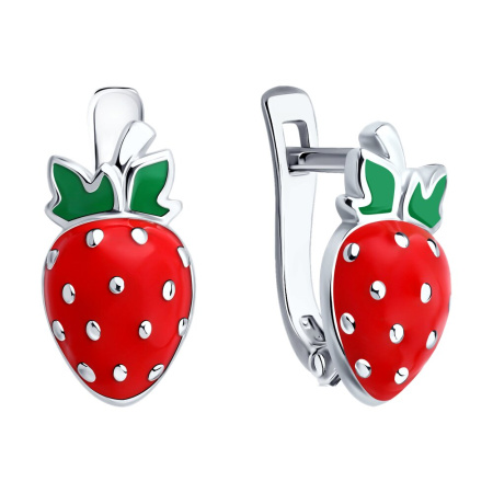 Серьги из серебра с эмалью «Клубника»