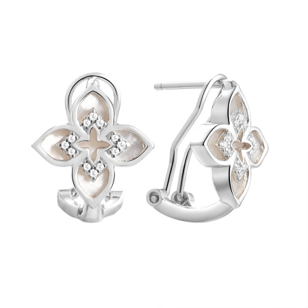 Серьги из серебра с фианитами и перламутром