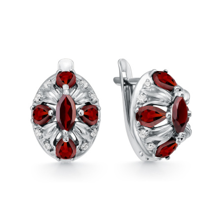 Серьги из серебра с гранатами и фианитами
