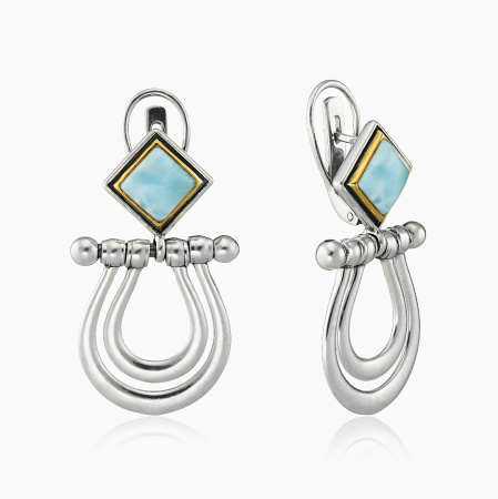 Серьги из серебра с камнем ларимар