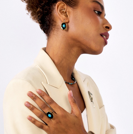 Серьги из серебра «Ночной Океан» с бирюзой и ониксом