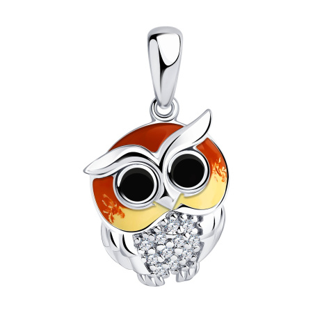 Подвеска из серебра с эмалью и фианитами «Сова»