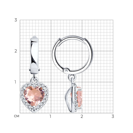 Серьги из серебра с ситаллом и фианитами «Сердце»