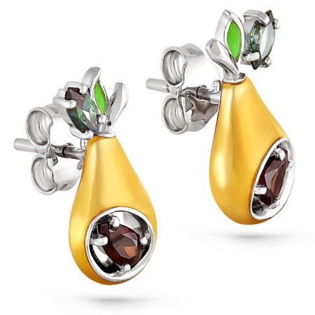 Серьги из серебра с холодной эмалью и фианитами «Груша»