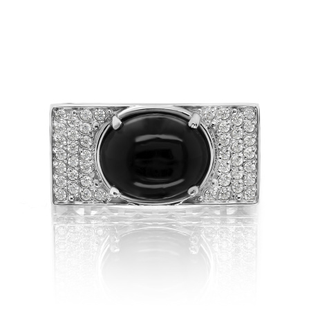 Кольцо из серебра с гиперстеном и фианитами