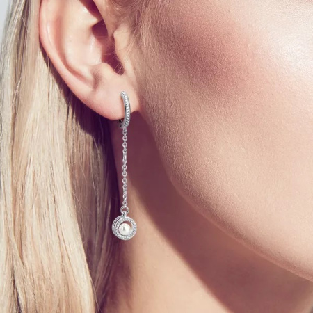 Серебряные серьги с жемчугом и фианитами