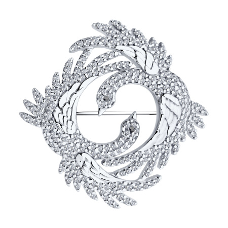 Брошь из серебра с фианитами «Птица»