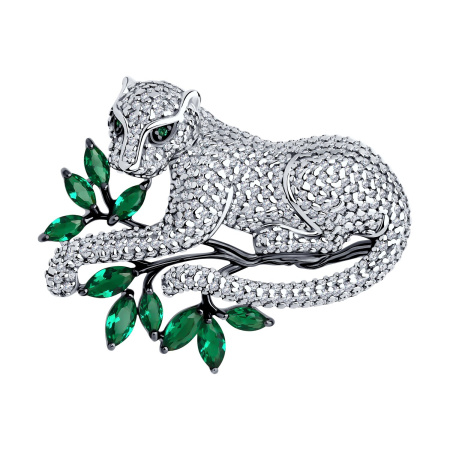 Брошь из серебра с фианитами «Пантера»