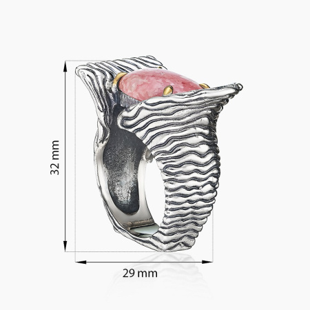 Серебряное кольцо «Родохрозитовая Лазурь» с родохрозитом