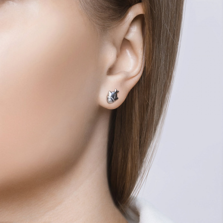 Ассиметричные серьги из серебра «Кот и рыбка»