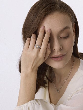 Кольцо из серебра с цитрином и фианитами