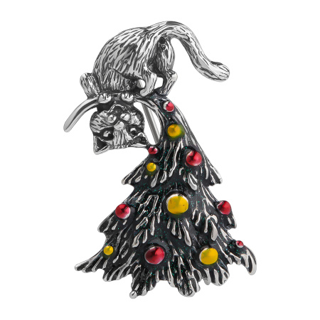 Брошь из серебра 925 Кот и елка новогодняя