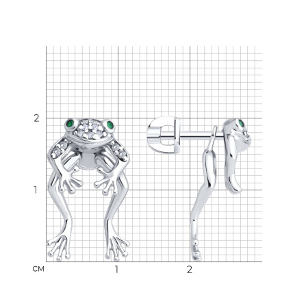 Серьги джекеты Лягушка из серебра с фианитами