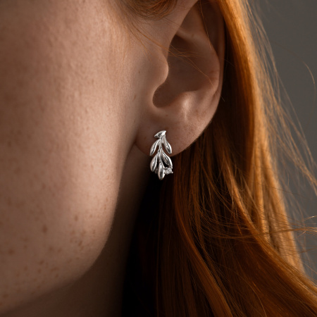 Серьги из серебра с фианитами «Листья»