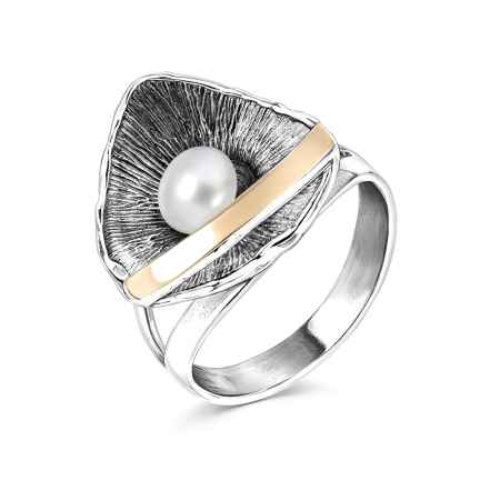Серебряное кольцо с жемчугом и золотом
