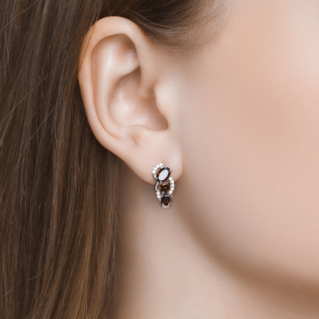 Серьги из серебра с гранатом и фианитами