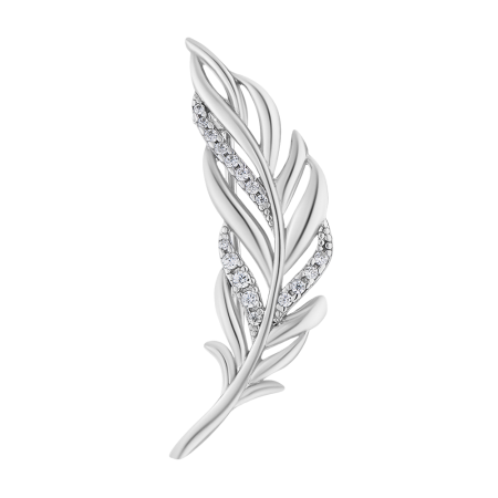 Серебряная брошь с фианитами «Перо»