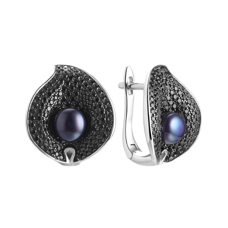 Серьги из серебра с шпинелью и жемчугом