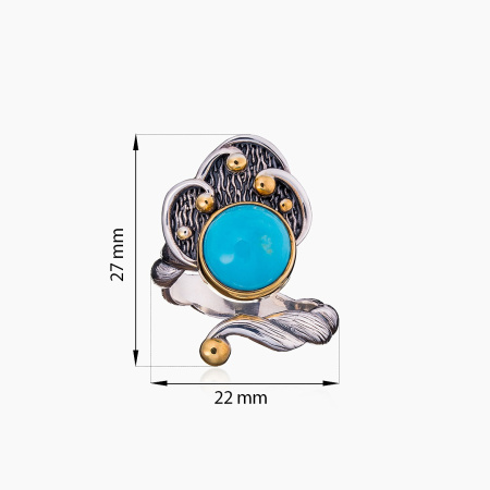 Кольцо из серебра с бирюзой в позолоте