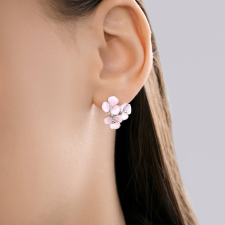 Серебряные серьги с эмалью «Цветы»