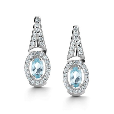 Серьги из серебра с топазом и фианитами