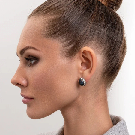 Серебряные серьги «Сателлит» с камнем питерсит