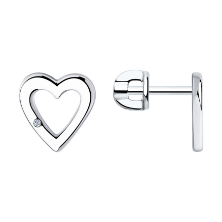 Серьги из серебра с бриллиантами «Сердце»
