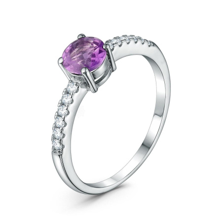 Кольцо из серебра с аметистом и фианитами