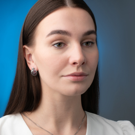 Серьги из серебра с эмалью «Гранат»