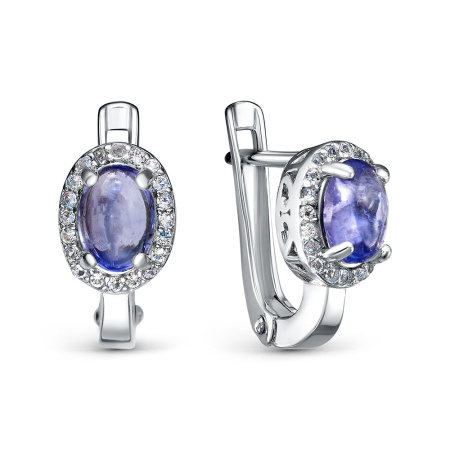 Серебряные серьги с танзанитом и бесцветными топазами