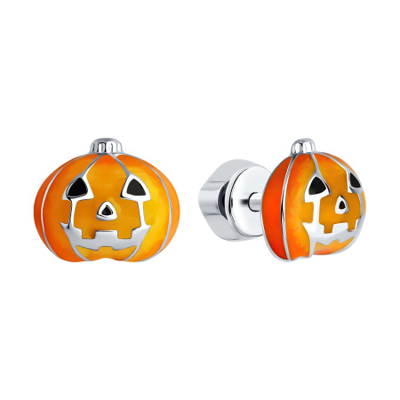 Серьги-пусеты из серебра с эмалью «Тыква»