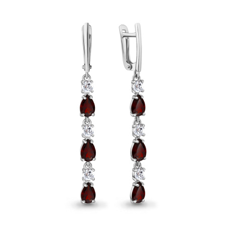 Серьги из серебра с гранатами и фианитами