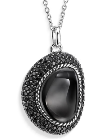 Кулон на цепи с черным ониксом и шпинелью