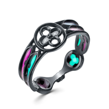 Серебряный набор колец с эмалью и раухтопазом «Готика»